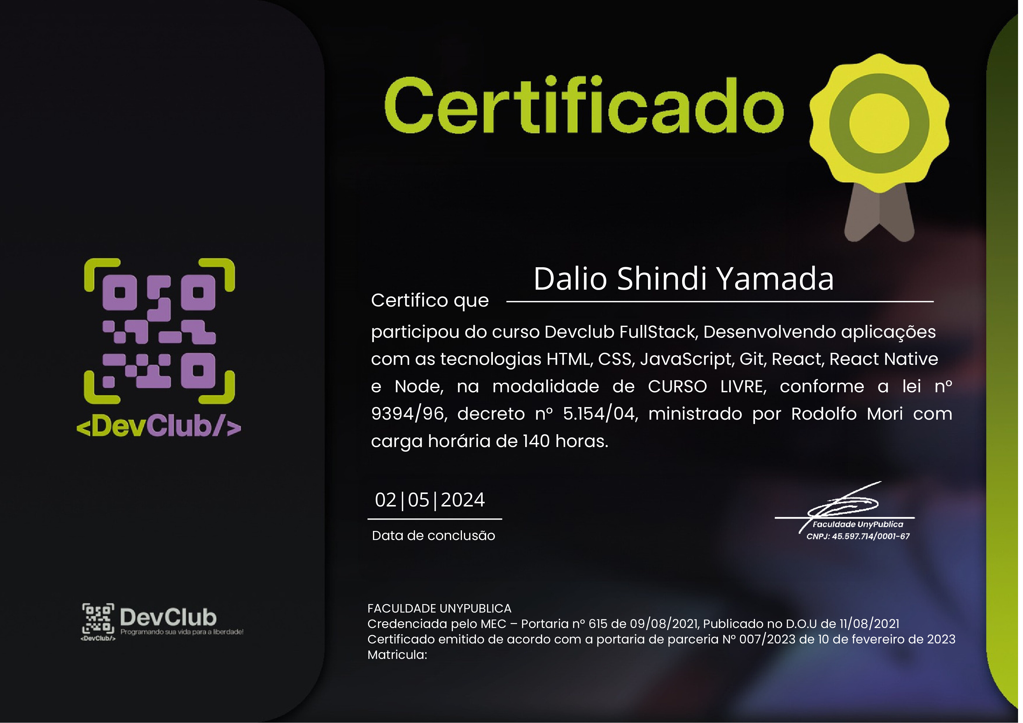 certificado DevClub